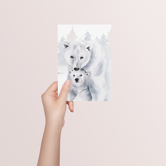 Watercolor Polar Bears Wall Art Illustration Print Poster Card Unframed - Picture 6 of 17